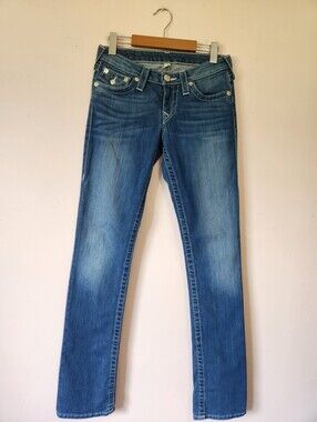 True Religion Y2K Slim Straight Flap Pocket Jeans Contrast Stitch Sz 27